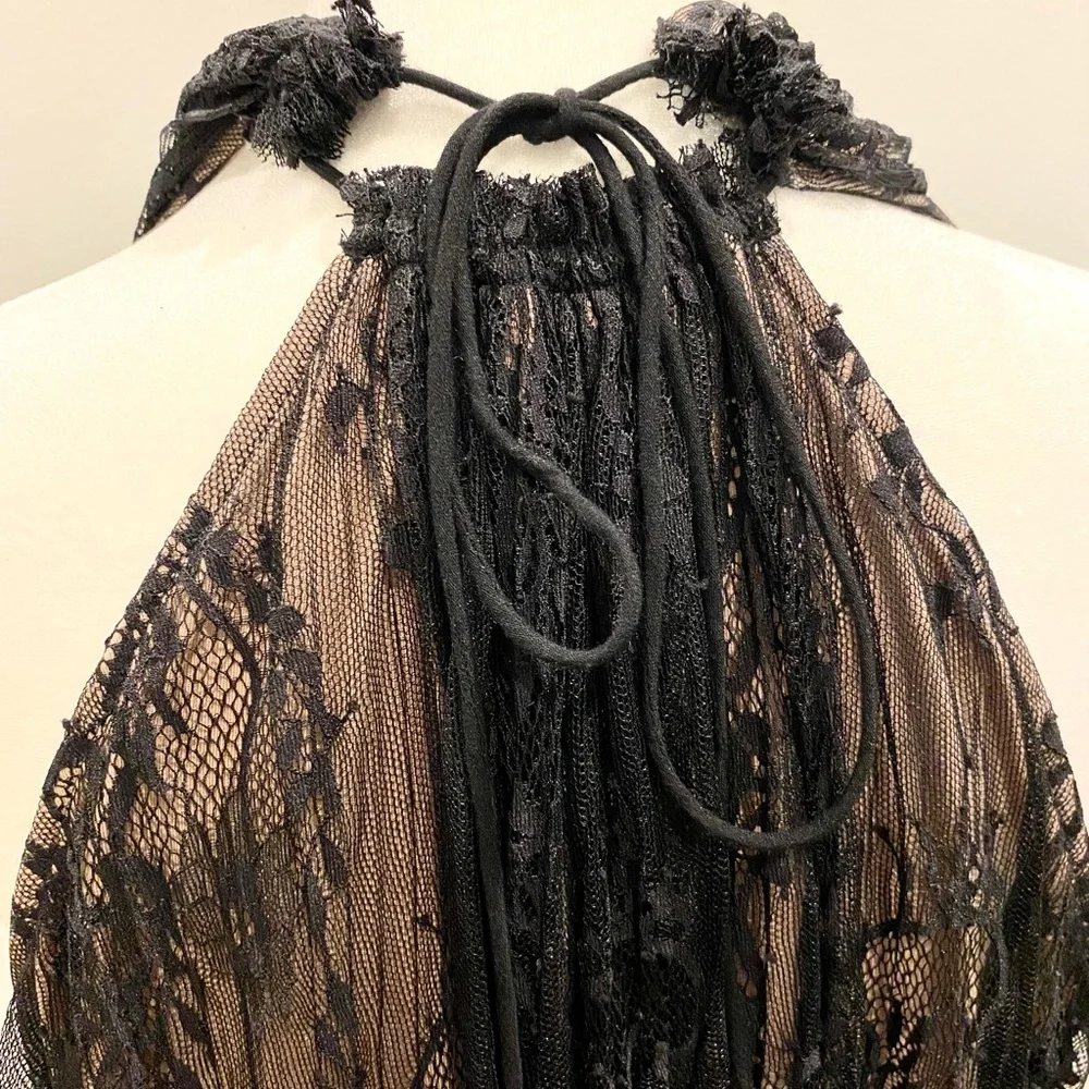 PLENTY by Tracy Reese baby doll halter dress, black lace over nude/SIZE L/NWT - Picture 6 of 8